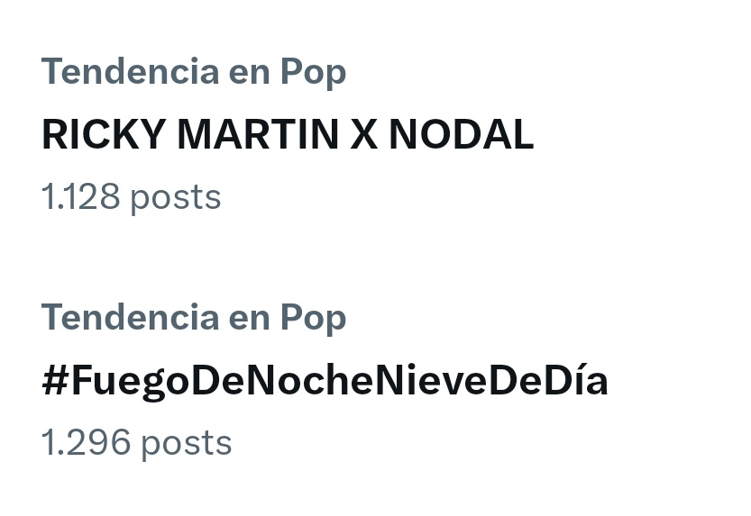 NodalEncantada's tweet photo. #FuegoDeNocheNieveDeDía y RICKY MARTIN X NODAL ya son tendencia! Muchas gracias a todos, vamos a seguirle 🤍 https://t.co/dUjXypHWaK