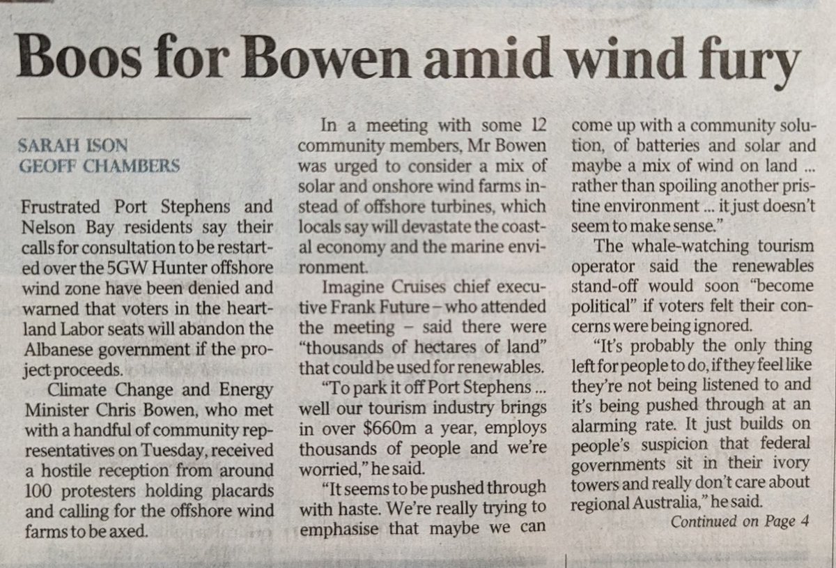 TaniaMihailukMP's tweet image. Doesn’t matter how many people boo Bowen - he doesn’t care. He will obstinately pursue this draconian renewables agenda at the expense of this coastal community. #netzerofail