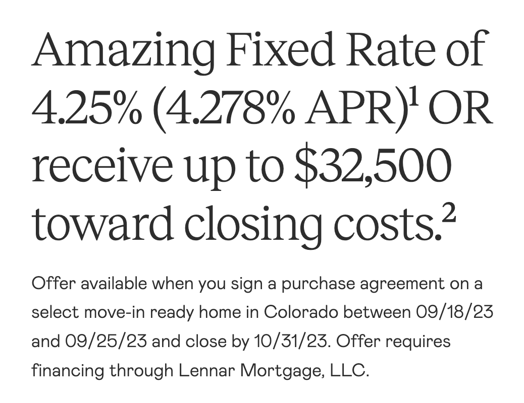 NewsLambert's tweet photo. Lennar, a homebuilder ranked No. 119 on the Fortune 500, is presently promoting a "fixed [mortgage] rate of 4.25%" in Colorado.
https://t.co/8h01MH8i8Q https://t.co/XwtEJ4cnem