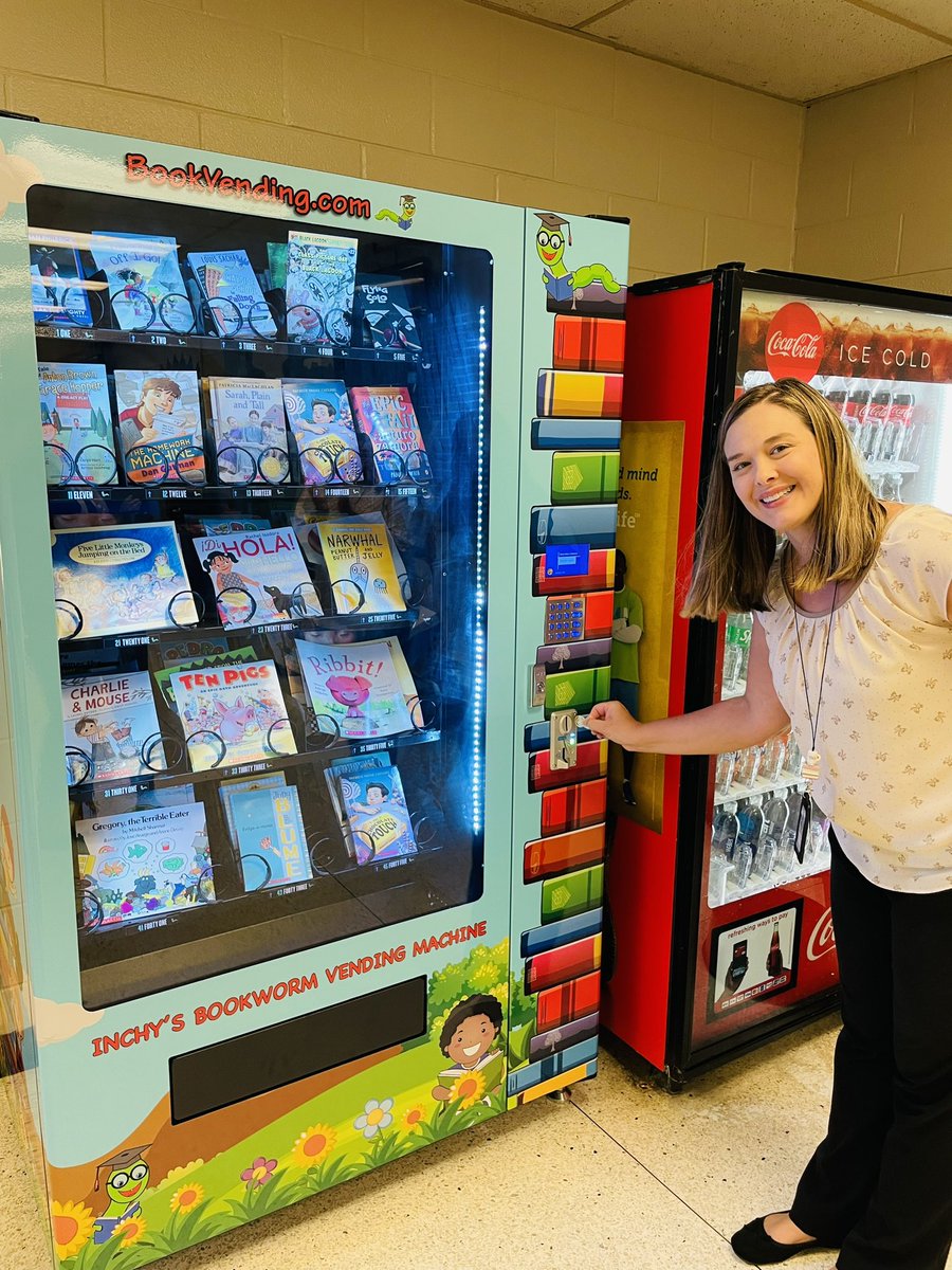 myerselementary's tweet photo. Our new book vending machine is here! We can’t wait for students to earn tokens and choose books to take home! #dragonpride https://t.co/SeZvCVcsgA
