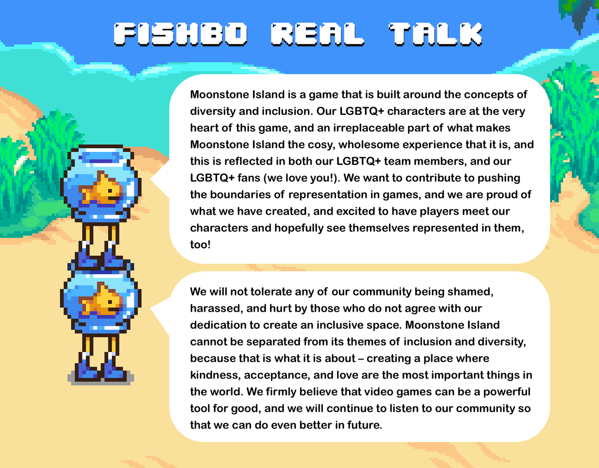 Moonstone_game's tweet photo. hey everyone!

don't worry, nothing bad has happened, and this isn't a response to anything, we just wanted to make sure that our stance on LGBTQ+ representation was out there! 😊💖✨🌈 be good to each other! https://t.co/wOsq61MEQK