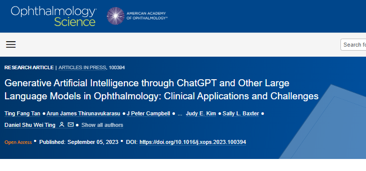 Honored to have worked with @aao_ophth committee on #ArtificialIntelligence to provide an overview of ChatGPT in #Ophthalmology ophthalmologyscience.org/article/S2666-…