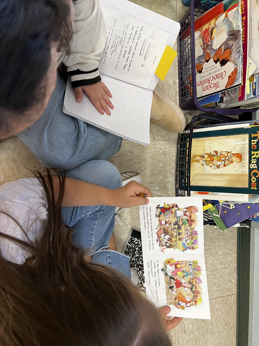 Michelle03748's tweet photo. Putting reading workshop(el taller del lector) into practice today by highlighting characters and setting. @north_dover @PublicDover https://t.co/pF6OWI5jS4