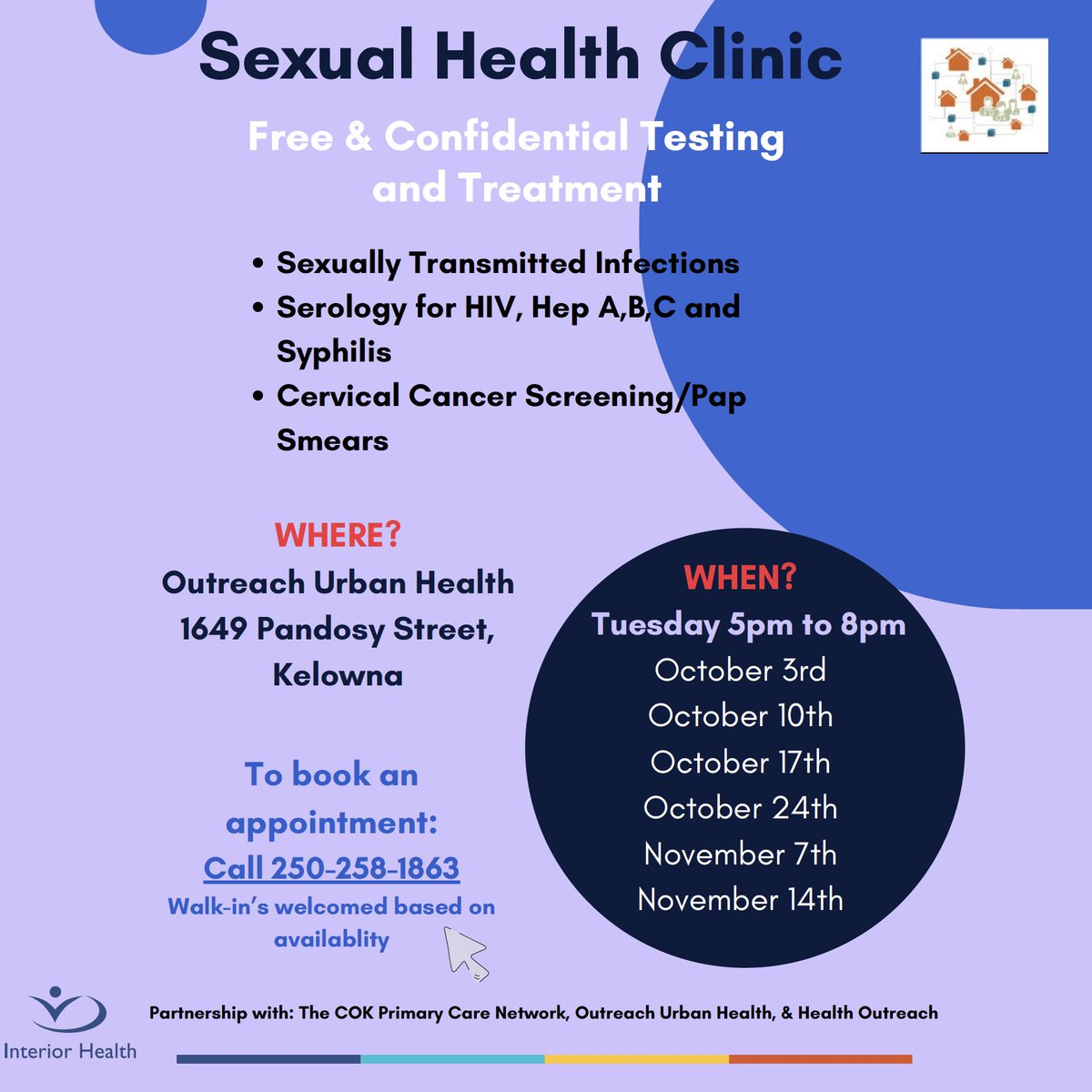 MyHealthIsSexy's tweet photo. Free &amp; Confidential Testing and Treatment in #Kelowna

Tuesdays 5pm to 8pm
October 3rd
     October 10th
          October 17th
               October 24th
                     November 7th
                          November 14th

@Interior_Health https://t.co/wynBy0LINn