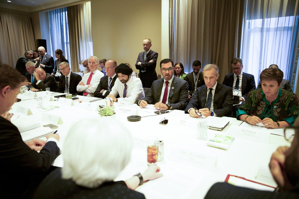#DrSultanAlJaber participated at the GFANZ roundtable in #NYC along with @KGeorgieva, Ajay Banga, @MarkCarney, @SecYellen & other experts. He highlighted the need to explore innovative new mechanisms to lower risk and expand private investment.