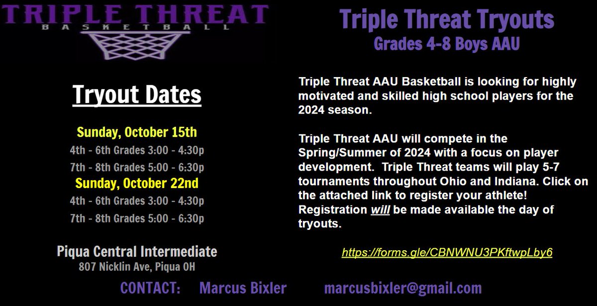 Here is tryout info for our boys teams. Girls will be released later this week.
