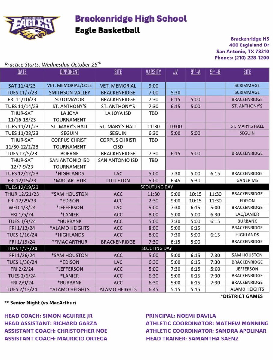 BrackenridgeBB's tweet photo. 2023-2024 Basketball Schedule #ALLIN 🦅 https://t.co/uuQBcIvCmK