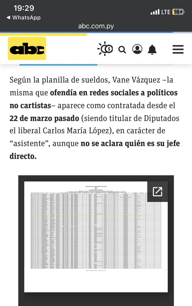 vanev87's tweet photo. Hasta el momento @ABCDigital no fue capaz de comunicarse conmigo para saber cuales son mis funciones pero respondo, 2 puntos muy importantes:

1)Soy asistente de la Bancada Honor Colorado la bancada más importante de la Cámara de Diputados y asesoró a los legisladores.

2) Según el legajo mi contrato era desde marzo pero solo cobre a partir de junio y se puede ver en los DATOS ABIERTOS.
https://t.co/ZIOQar2pAl