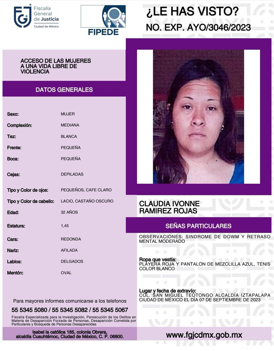 IneaCdmx's tweet photo. Solicitamos su apoyo para difundir la ficha de Claudia Ivonne Ramírez Rojas, quien es educanda de @IneaCdmx y ha sido reportada cómo desaparecida.

¡Por favor apóyanos a compartir! https://t.co/DoykbKeVSC