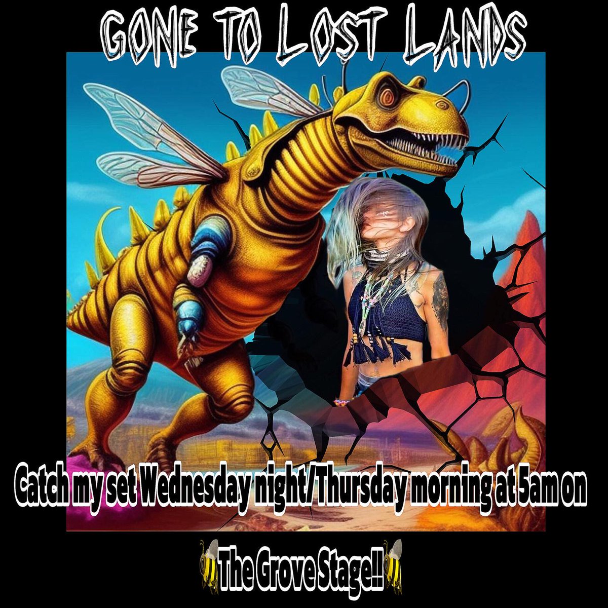 AvilysM's tweet photo. Catch me at @lost_lands playing The Grove Stage at 5am Wednesday night/ Thursday morning!🐝🦖💕 https://t.co/lrRTO4bdIn