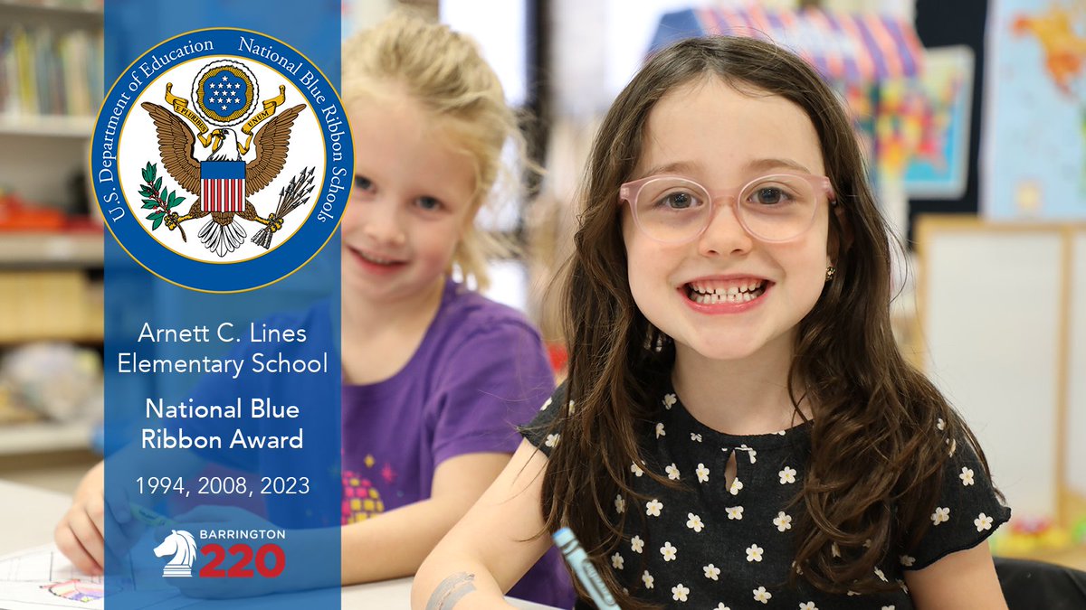 Proud to announce Arnett C. Lines Elementary School has received a 2023 National Blue Ribbon Award! 

One of only 16 public schools across IL and 313 public schools nationwide to earn this prestigious recognition.

Lines also earned a Blue Ribbon in 1994 and 2008! #NBRS2023 #NBRS