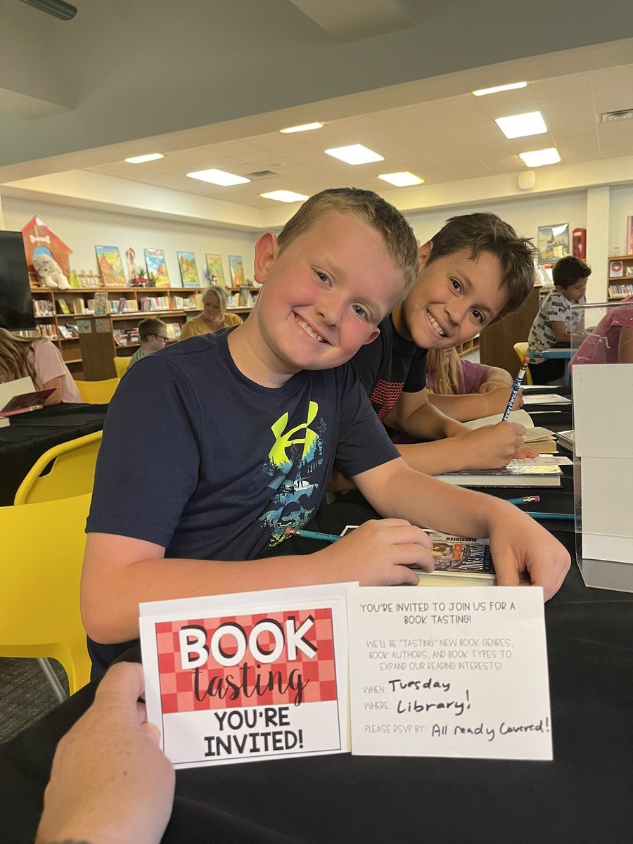 MrsFry4's tweet photo. Thank you, Miss Hurst, for making the library so fun and fabulous this year!  We loved the book tasting today!!  @WillisLaneES https://t.co/cdPGoNQsI5