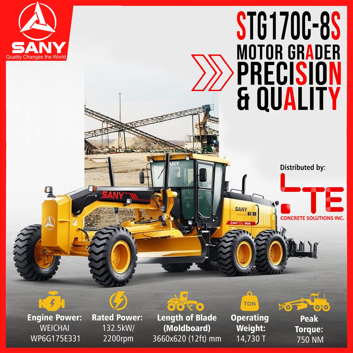 SANYPHILIPPINES's tweet photo. Unlock the Power of Efficiency and Precision with Sany's STG170C-8S Motor Grader: Featuring a Powerful Engine, Reliable Rear Axle, Rotary Bearing Work Implements, Easy Maintenance, and a Safe &amp; Comfortable Ride! https://t.co/JXmxTogWza