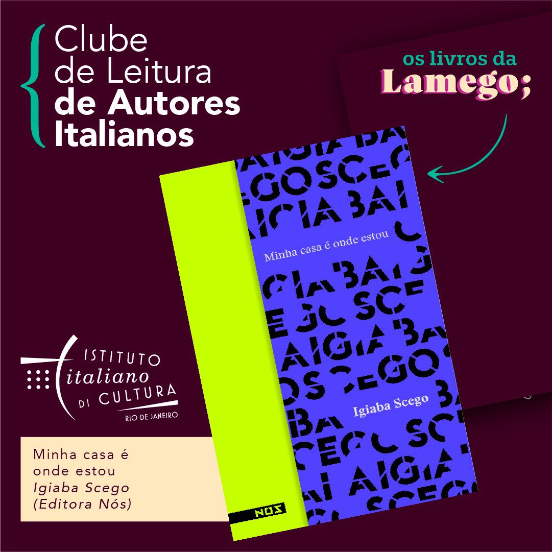 📚“Minha casa é onde estou” é o livro do mês do Clube de Leituras Italianas do IIC Rio. Venha ler e conversar com a gente. O encontro é no dia 27 de setembro, a partir das 18h30.
Informações:
📍Av. Presidente Antônio Carlos 40, 4º andar
📲 WhatsApp: 21-998578762
