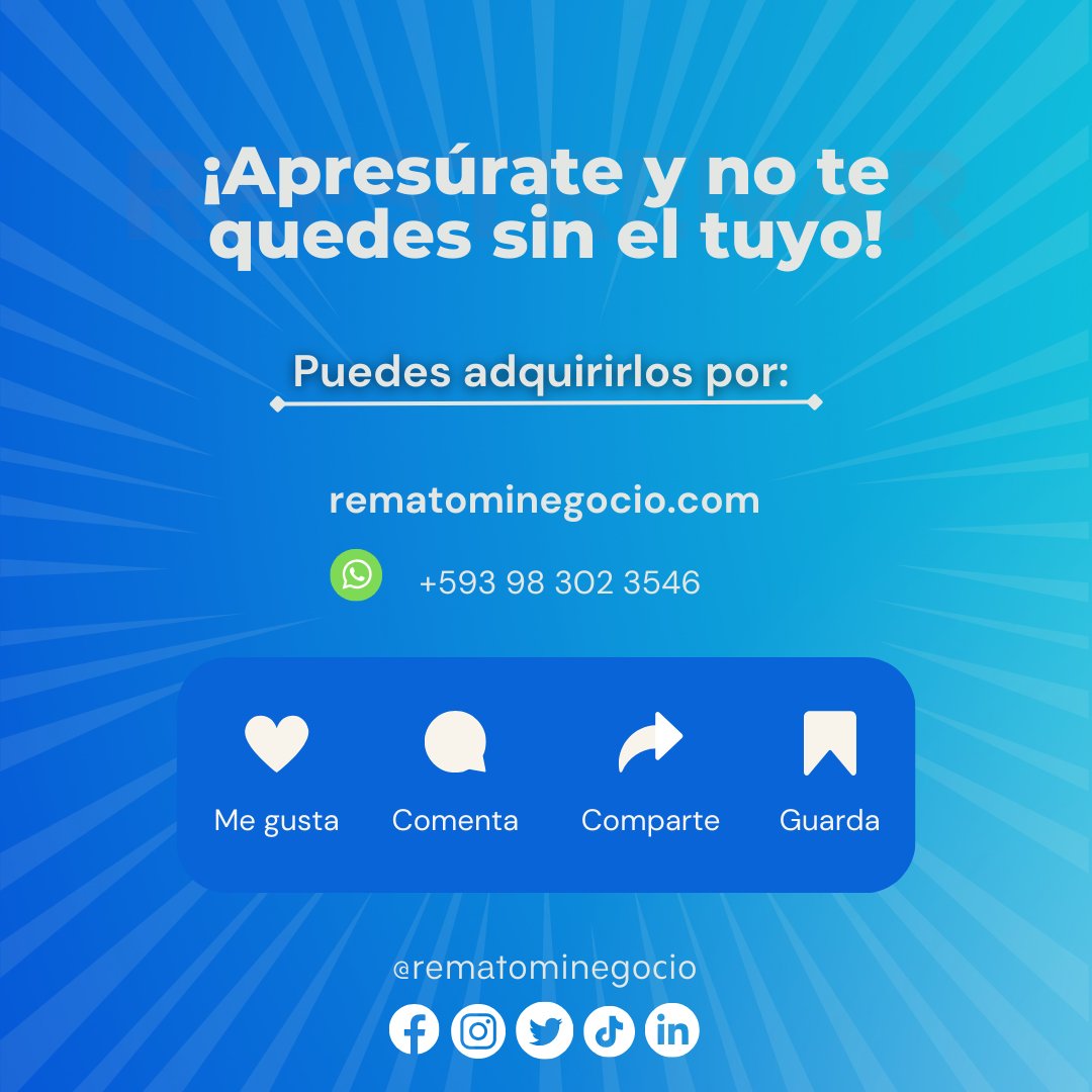 mi_remato's tweet photo. ¡Adquiere tus artículos favoritos antes de que se acaben! 🛍️

Visítanos en nuestra tienda online
➡ https://t.co/arxySSXfEn 🛍️🛒

Contáctanos:
📱: +593 98 302 3546 
#rematominegocio🔝 #aprovecha #vendido✔️ #fueradestock #ShopOnline 🎉 #síguenos #segundaoportunidad💚 https://t.co/jfG4SGBlKM