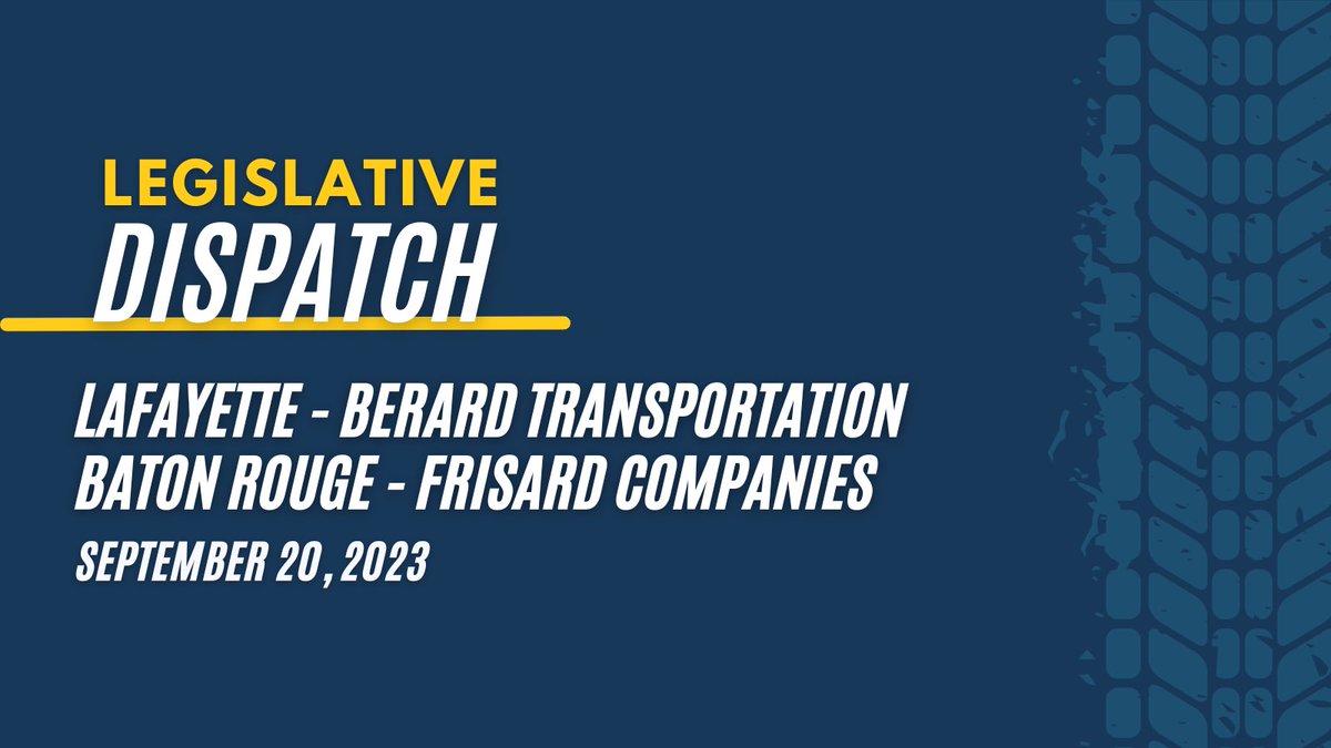 TruckinginLA's tweet photo. Tomorrow, on September 20, 2023, we're excited to bring you the third session of Legislative Dispatch in Lafayette and Baton Rouge. Here's the schedule:

8:00 am: Lafayette | Berard Transportation

1:00 pm: Baton Rouge | Frisard's Trucking Co., Inc.

#LegislativeDispatch #Lalege https://t.co/fAxRDUCi89
