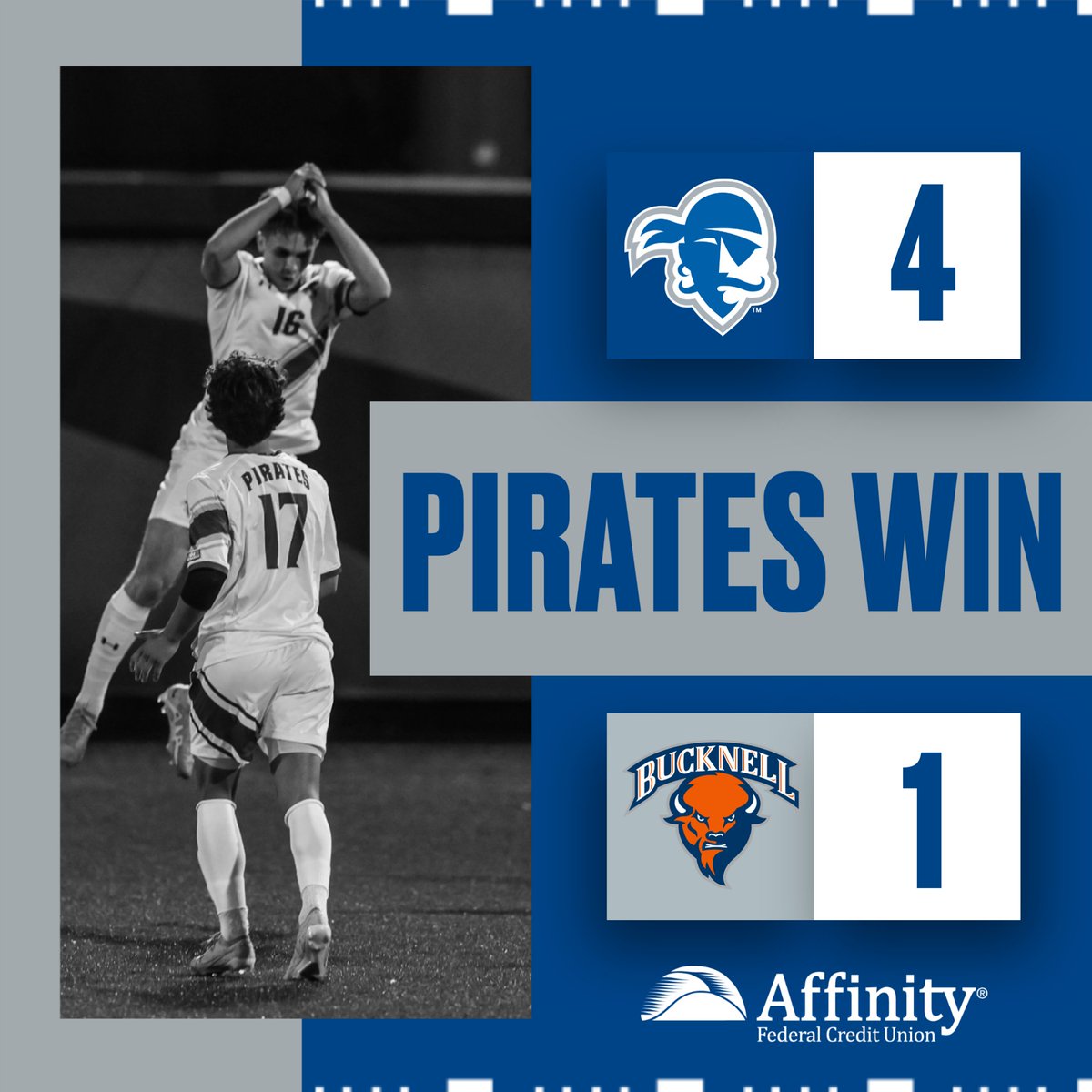 PIRATES WIN! We set a new season-high in goals in a great offensive effort! See you this Saturday at home against UConn! #HALLin🔵⚪ | @AffinityFCU