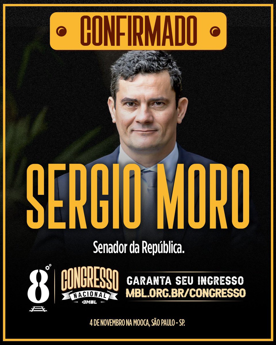 MBLivre's tweet photo. Mais um confirmado no 8o Congresso Nacional do MBL: Sérgio Moro!

Garanta seu ingresso em https://t.co/DjsegWqQsR https://t.co/W9MHfq88EI