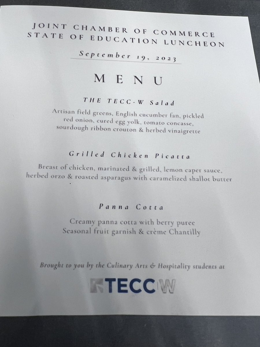 Our @TECCwest Culinary and Hospitality students and staff did an outstanding job at the Joint Chamber State of Education meeting today with the Lewisville and Flower Mound Chambers. @LewisvilleISD #OneLISD #BetheOne