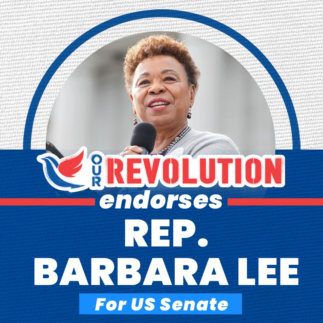 .<a href="/BarbaraLee/">Barbara Steed'Lee</a> is the movement candidate in the race for the U.S. Senate seat in CA. She's been one of Congress's strongest, most effective progressives, and her record and integrity can’t be beat. We're proud to stand with a lifelong fighter for people, peace, and the planet.