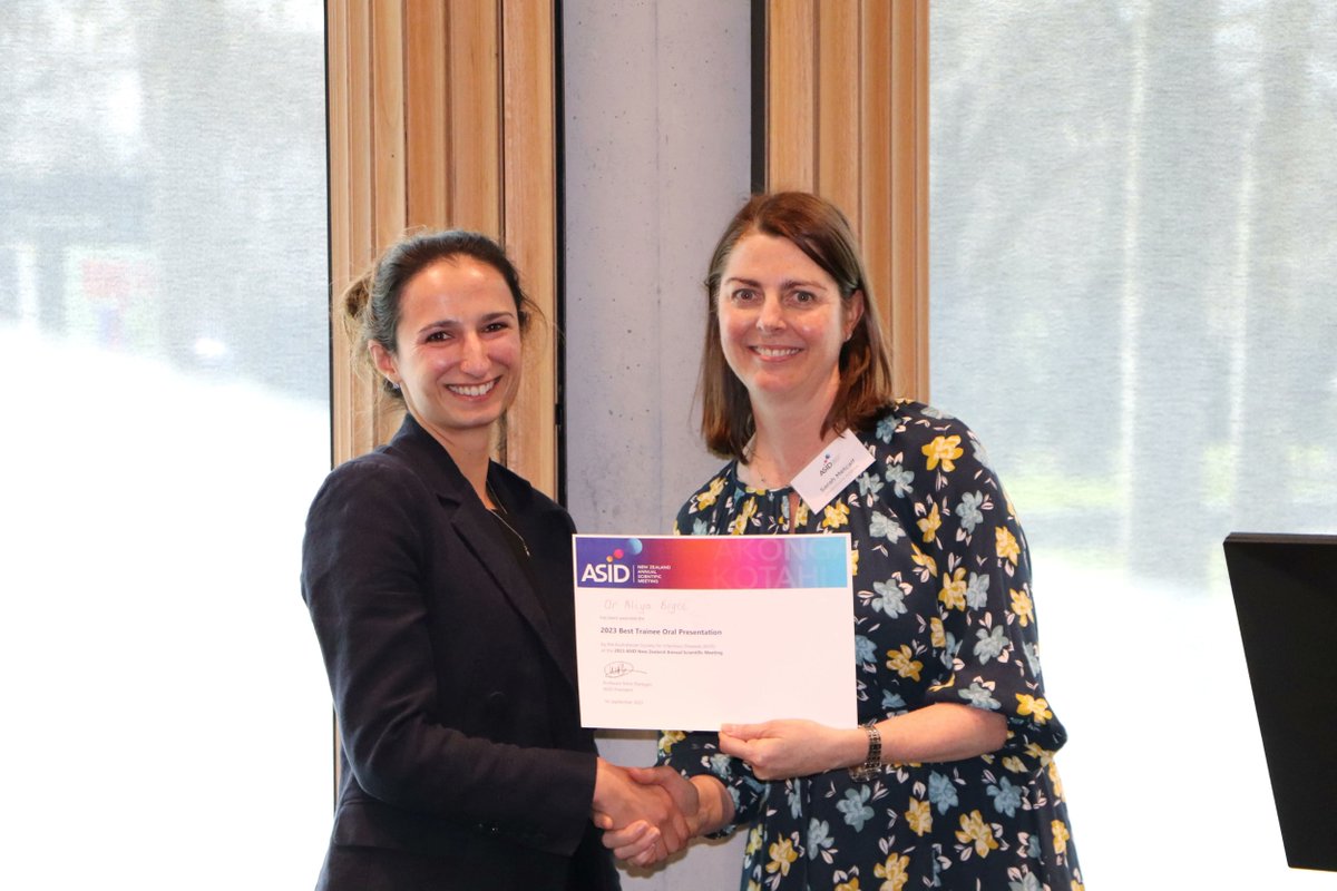 Congrats to Dr Aliya Bryce (below left). Recipient of the Best Trainee Oral Presentation prize, awarded at the 2023 NZ ASM in Christchurch. 'The Effect of Co-trimoxazole Melioidosis Prophylaxis on Rates of Staphylococcus aureus Bacteraemia in Haemodialysis Patients in the NT.'