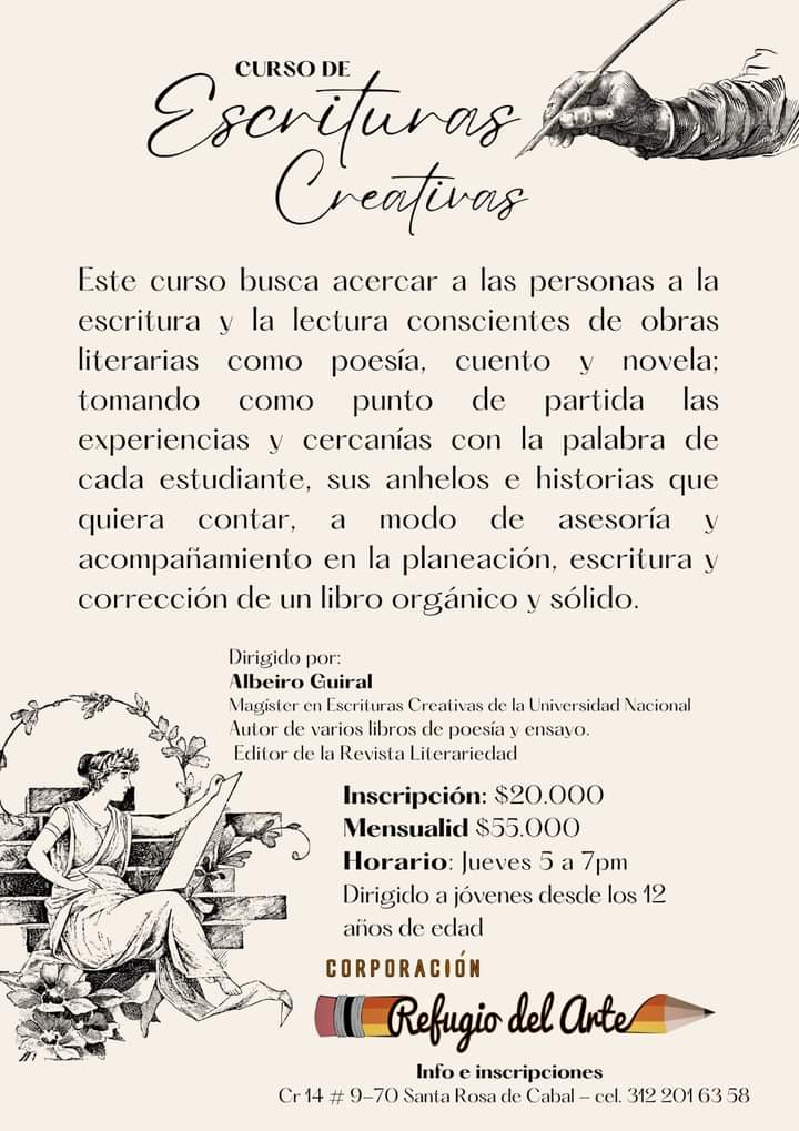 Empezamos el próximo jueves.
#EscriturasCreativas #SantaRosaDeCabal
