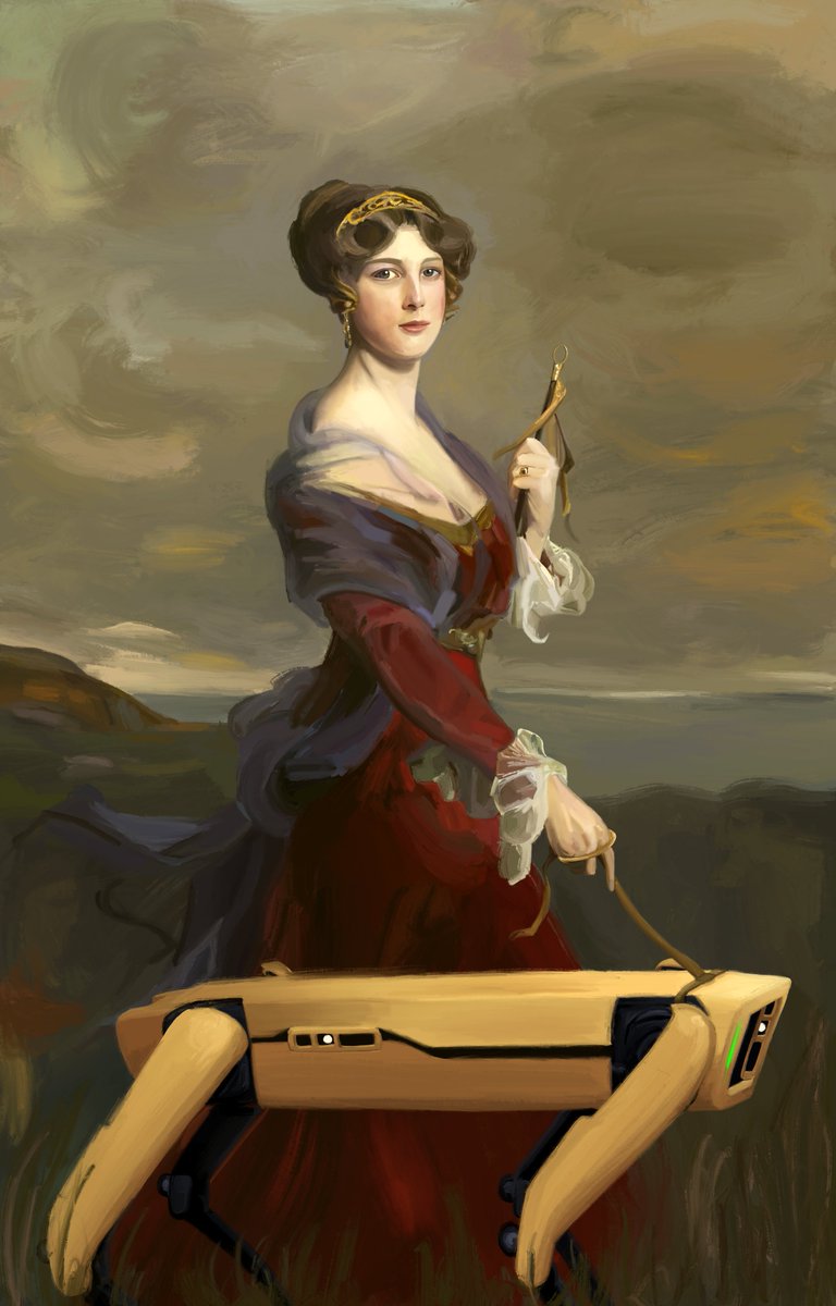 wheresrare's tweet photo. Tomorrows mint, 'Edith and Spot' is based off the painting 'The Honourable Edith Helen Chaplin, Marchioness of Londonderry, DBE, with Her Favourite Greyhound, Fly' (1913) Philip Alexius de László
Continuing with juxtapose of old and new, surrealist technological paintings
(👇) https://t.co/nqt8YpD8pj