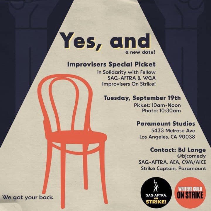 Thanks to everyone who organized the Yes, And Improvisers Special Picket event at Paramount Studios today. Thanks to the Mayor of Burbank for being there. Thanks to @rainnwilson for providing the tacos! #SAGAFTRAstrike