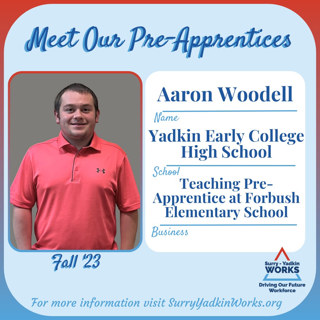 SurYadWorks's tweet photo. Aaron Woodell, a Super-Senior at @YECWolves, is gaining work experience as a Teaching Pre-Apprentice at Forbush Elementary School.
#SurryYadkinWorks #CTEforNC https://t.co/iFhwVbwqiX