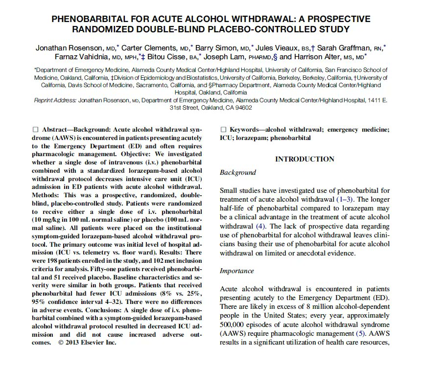 #TrialOfTheDay for September 19th is Phenobarbital for Alcohol Withdrawal

Trial of the Week episode for this same article here: apple.co/3Lt1BvQ