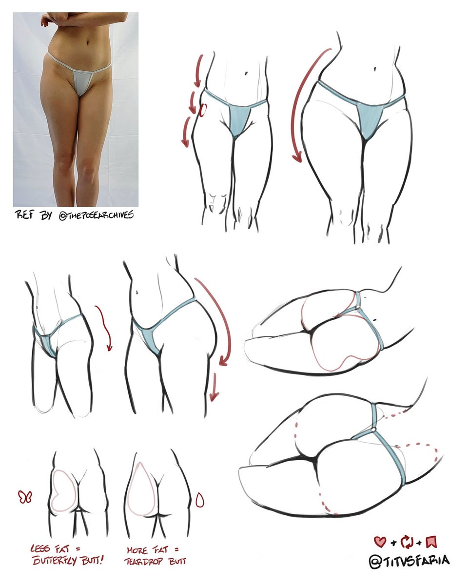 One more booty studie!
This time, I tried to figure out how to make butts bigger (not the muscle, but the fat/shape). 

I used a perfect lean body model ref (aka Izzy from <a href="/theposearchives/">The Pose Archives ⚔️</a>) and added some fat.  

If you like my studies, follow me, RT, bookmark and all that stuff!