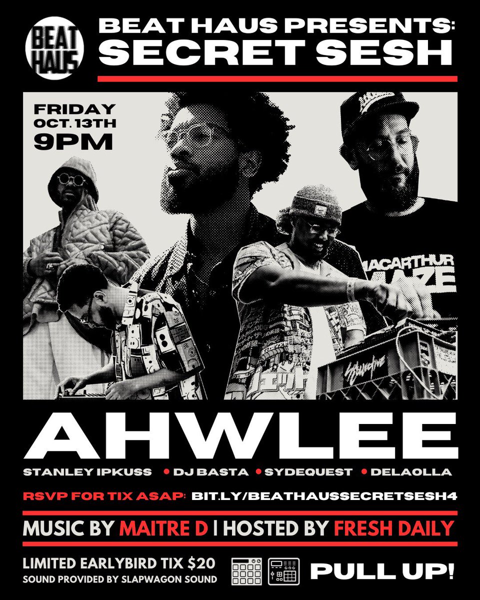 BAY AREA: MORE CHUNES + CULTURE FOR YR HEADTOP! Friday, Oct. 13 the gawds connect. Earlybird tix are going FAST! beathaussecretsesh4.splashthat.com

Pull up if u can- Retweet if U can’t (or if u just got love for us!) w/ <a href="/ahwlee/">🂡</a> <a href="/stanleyipkuss/">ipkuss.</a> <a href="/QuestSyde/">SydeQuest</a> <a href="/delaolla_/">delaolla</a> <a href="/RootsAnBranches/">DJ Basta</a>