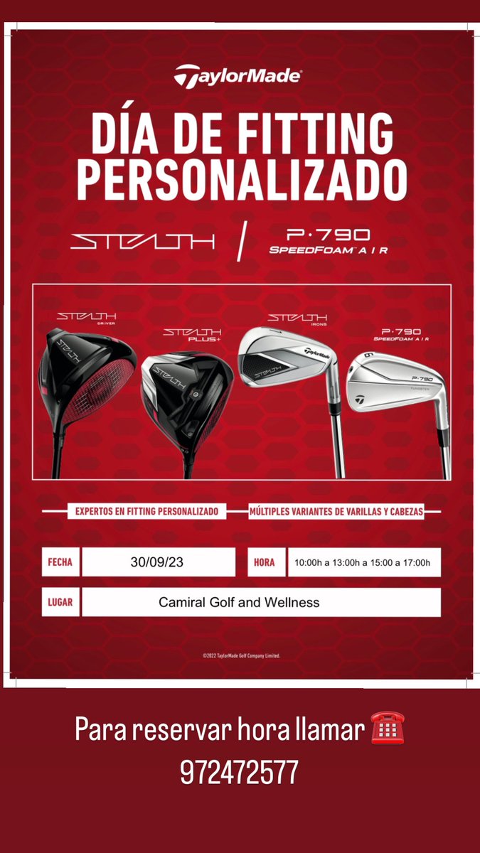 Enricpga's tweet photo. Ya faltan pocos días para el @TaylorMadeTour Fitting Day en  @Camiral_ . 
¡No pierdas la oportunidad de probar material ajustado para ti 😉!! https://t.co/tfHYQUyLMa