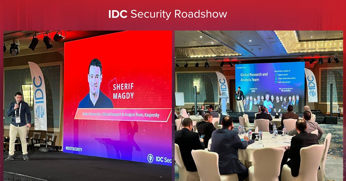 idcmetaevents's tweet image. 🎤🔊 Now on stage, Sherif Magdy, Senior Researcher from Kaspersky&apos;s Global Research &amp;amp; Analysis Team, is sharing invaluable insights on the ever-evolving cyberthreat landscape in the region. 🌍💻#IDCITSECURITY @kaspersky