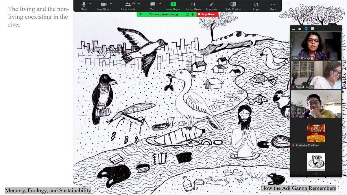'How the Adi Ganga remembers.' Memories, narratives, stories emerge into my perceptions and sketches. Today at the conference on 'Memory, Ecology and Sustainability' hosted by <a href="/MemoryIITM/">Centre for Memory Studies, IIT Madras</a>. Chaired a session and heard some very interesting papers on facets of memories.