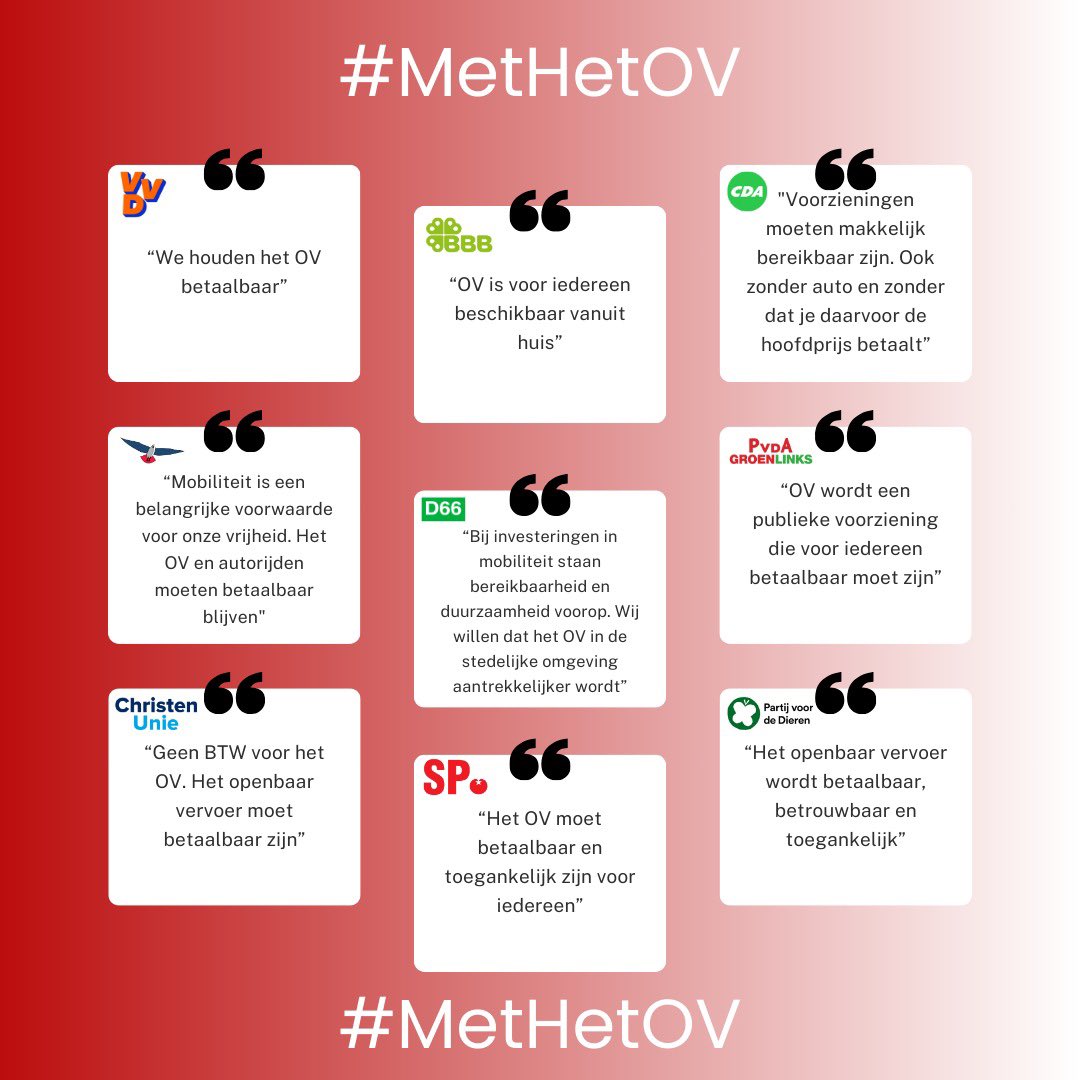 De verkiezingsprogramma’s staan vol beloften over betaalbaar en beschikbaar #OV. Leden van de Tweede Kamer, de toekomst is nu: jullie kunnen tijdens de #APB al het verschil maken! #methetov
