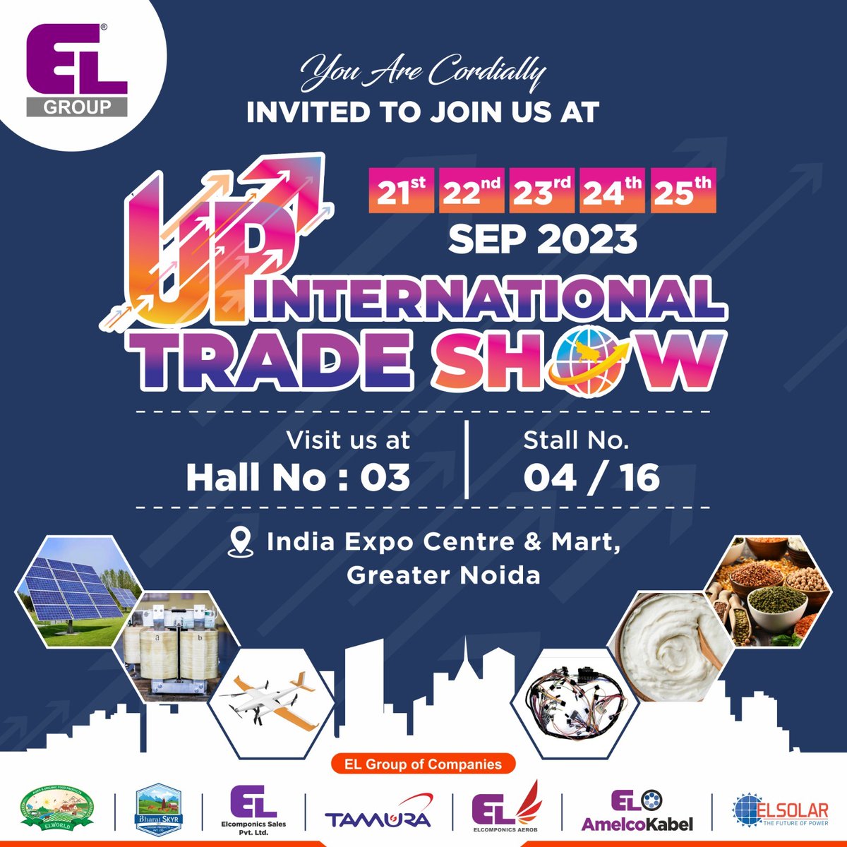 TRADE SHOW ALERT!
Visit our Stall 'UP International Trade Show - 2023' India Expo Center & Mart, Greater Noida Date  21- 25 September, 2023 !
elsolar.elcomponics.com
#UttarPradesh #upinternationaltradeshow #elgroup #ELWorldOrganic #GlobalTradeShow #InnovationUnleashed #ElSolar