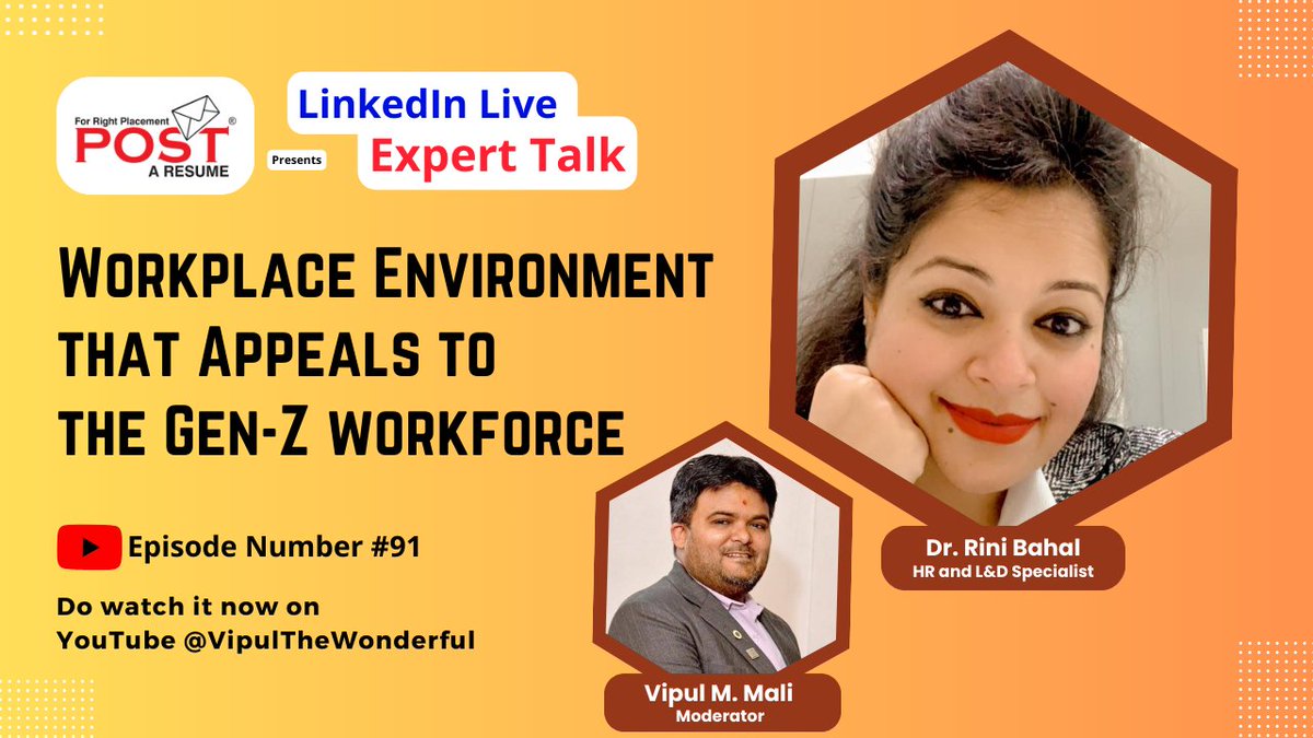 Crafting Gen-Z Friendly Workplaces - Expert Talk Episode 91 🚀 Join Dr. Rini Bahal as she delves into creating Gen-Z-friendly workplaces. Tune in: youtu.be/VMae-rcu-tw #GenZWorkplace #InnovativeWorkspaces #ExpertTalk #CareerProgression #UnlockingGenZ