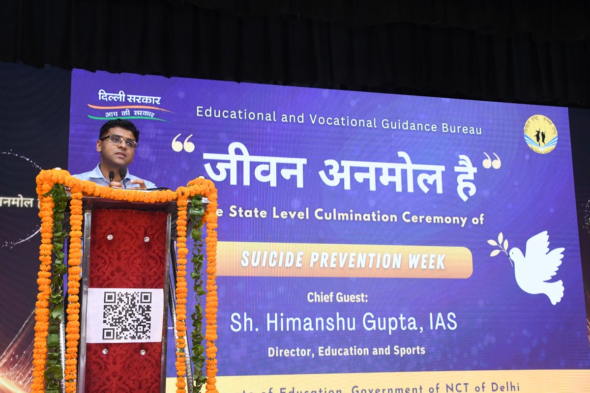 Neerja58336656's tweet photo. The culmination ceremony of "Suicide prevention week - Jeevan Anmol Hai" was organised by .Dte of edu on 19th Sept 23 .Sh. Himanshu Gupta DE ws Chief Guest. EVGB in lead role in its  successful organisation at  state level @gupta_iitdelhi
@Dir_Education https://t.co/GWXciOV8RI