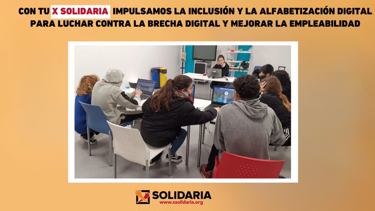 XSolidaria's tweet photo. Cuando marcas la #XSolidaria en tu renta impulsas 💪programas como #RedConecta de @fundacionesplai
Con este programa se crean espacios dotados de equipamiento tecnológicos, ofreciendo herramientas y formaciones en competencias digitales 📲 para luchar contra la #brechadigital https://t.co/i0fhLFB0TQ