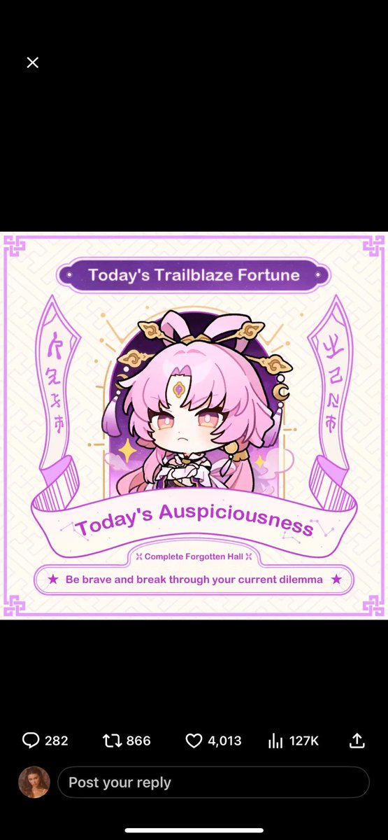 pIanetmb's tweet photo. @honkaistarrail #HonkaiStarRail #FuXuanDivinationResults can’t wait to fully complete it with her.  UID: 600204427 https://t.co/ZulSVzkhJb