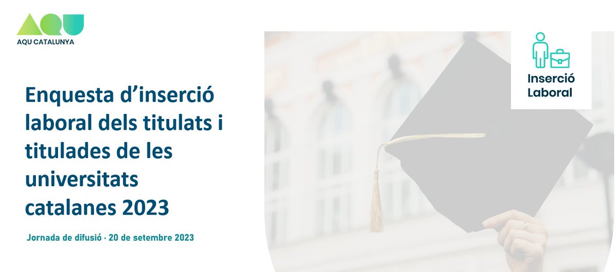 📢 Bon dia! Avui a les 10.15 h presentem els resultats de l’Enquesta d’Inserció Laboral 2023 Amb el conseller @QuimNadal, la rectora de la UOC @afitob, la presidenta del Consell Social de la UPC @MGG_2012 i el president @fx_grauvidal i el director @jvallspassola d'AQU