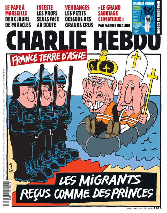 France terre d'asile...

(La une de #CharlieHebdo par Salch,
en kiosque le 20 septembre 2023)