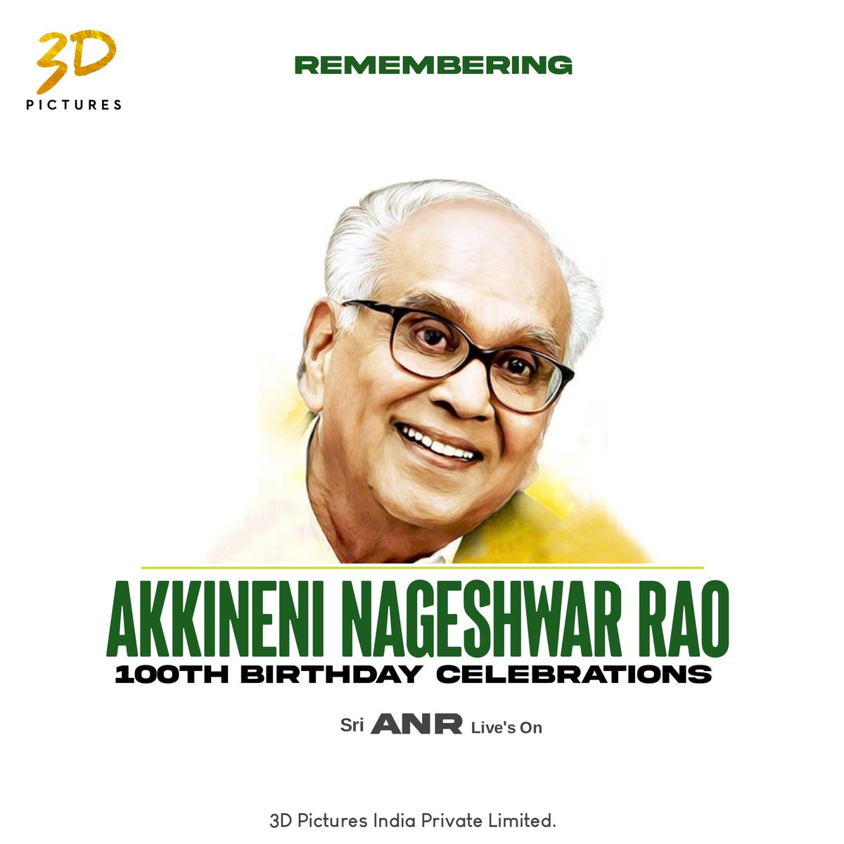 3DPicturesOffl's tweet photo. The legendary actor Sri Akkineni Nageshwar Rao Garu 100th birthday celebrations!

ANR lives on 🙏

#ANR100thbirthday #ANRLivesOn #AkkineniNageswaraRao https://t.co/6f4z78xGR5