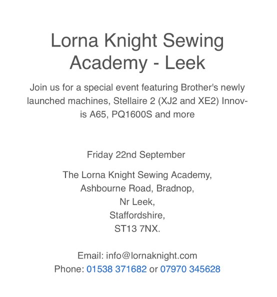 Come and see the latest Brother machines and accessories on Friday #brothersewinguk