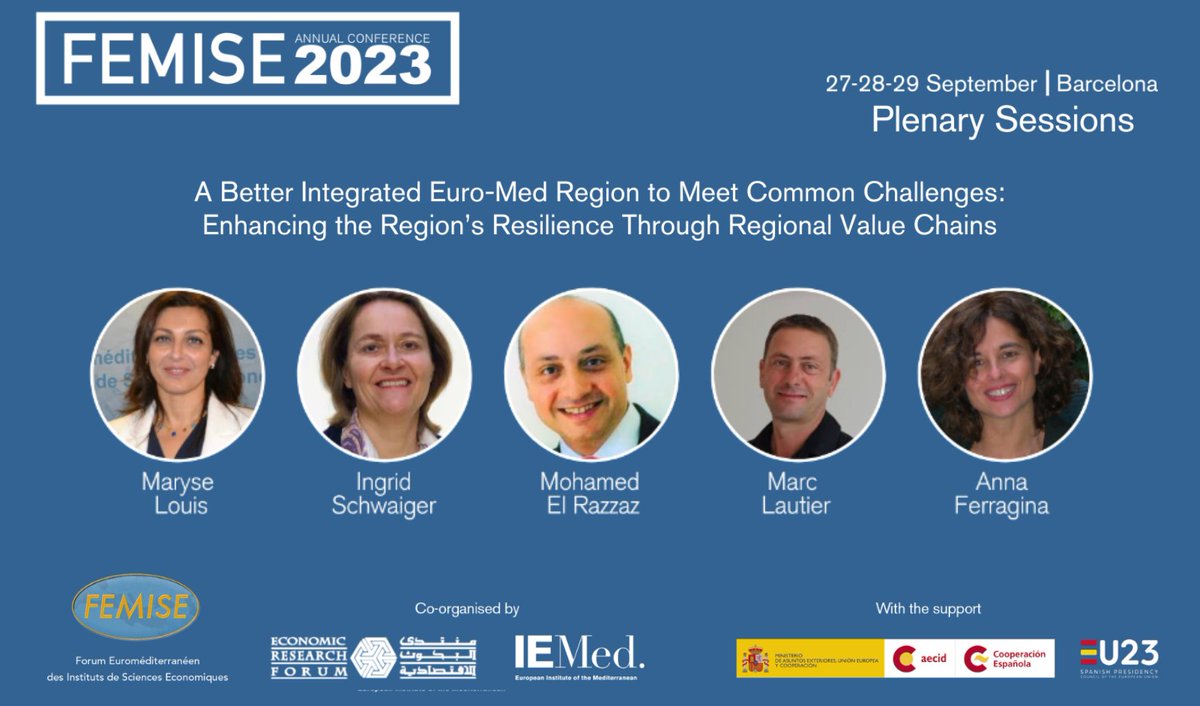 femisenetwork's tweet photo. #FEMISE_AC2023:Meet Plenary2⃣speakers"Better Integrated EUMed Region to Meet Common Challenges:Enhancing Region Resilience Through Regional #ValueChains",@maryse_louis7,General Manager,#FEMISE leads discussion on reaching out to SMCs’neighbours,open opportunities on food & energy https://t.co/yKdPjlgPgG