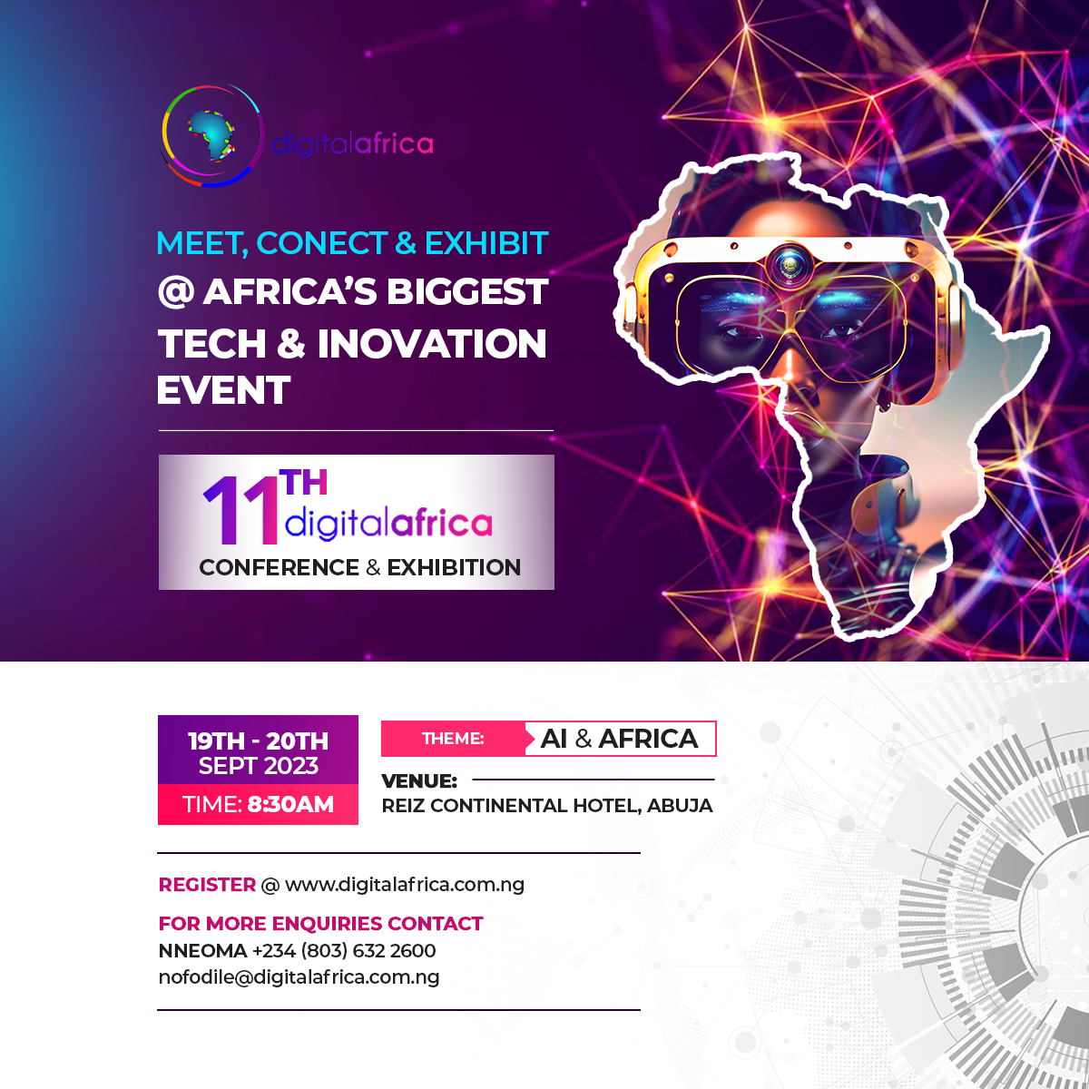 Digital_Africa's tweet photo. BREAKING NEWS
DA2023 Day 2 - The Grand Finale! 🌟

Join us for the final day of the Digital Africa Conference &amp; Exhibition 2023. Get ready for more insightful discussions, workshops, and a chance to win exciting prizes in our raffle draw!

Don't miss out! #DA2023 #DACE2023" 🚀🎁 https://t.co/BoSsWk4cLD