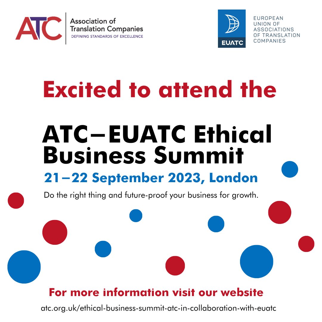 It’s almost here! Hands up if you are attending the @atc_translation and <a href="/EUATCNews/">EUATC</a> Ethical Business Summit?

We’re sponsoring the pre conference drinks this evening 🍷so come say hi if you see our James or Sophie!

#Languages #ethicalbusiness