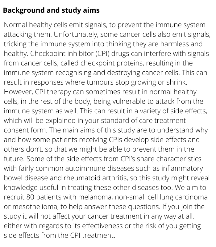 ISRCTN's tweet photo. Monitoring immunE DysregulAtion foLLowing Immune checkpOint-inhibitioN. The MEDALLION study registered at #ISRCTN by @plummer_ruth @newcastle_ECMC @abi_gault @CRUKresearch 

https://t.co/q8qNA2Ep5C

#clinicaltrials https://t.co/Uelw9TDkRQ