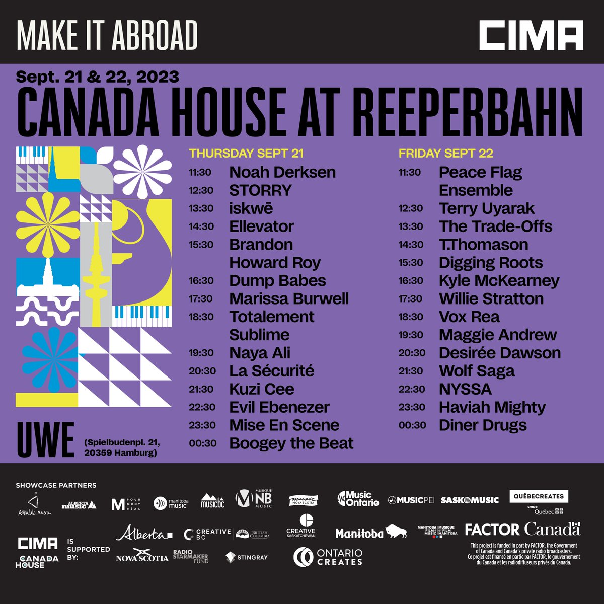 KanadaBotschaft's tweet photo. Sichern Sie sich Ihre Tickets für das #CanadaHouse beim @Reeperbahn_Fest!

📅 21. und 22. September
Ort: Uwe, Spielbudenplatz 21, Hamburg

28 Bands aus Kanada spielen auf Deutschlands größtem Newcomer-Festival!

Weitere Informationen: https://t.co/k5g6QaCXTE https://t.co/hGgbOtXYik